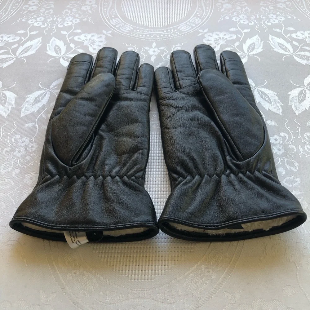 Lambskin Black Leather Gloves Women’s Size XL Slim-Fit Soft Fuzzy Inner Lining